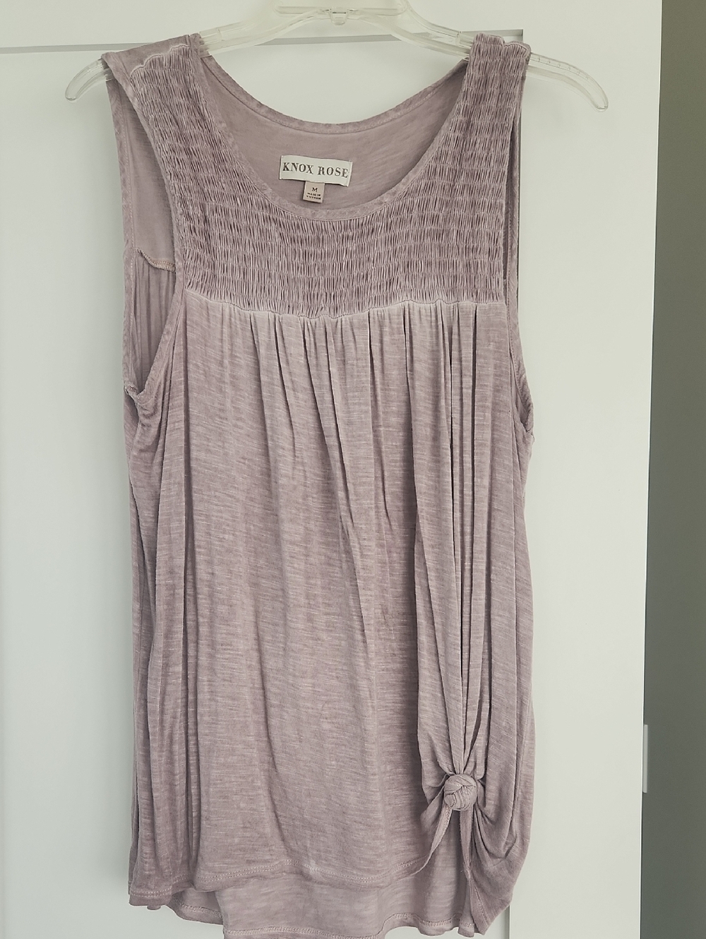 Knox Rose Soft Lavender Smocked Tank with Side Knot Size Medium
